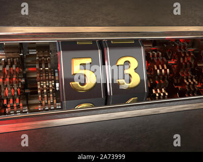 Nummer 53 (Nummer 53) Stil der Spielautomat. 3D-Darstellung Stockfoto