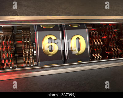 Nummer 60 (Nummer 60) Stil der Spielautomat. 3D-Darstellung Stockfoto