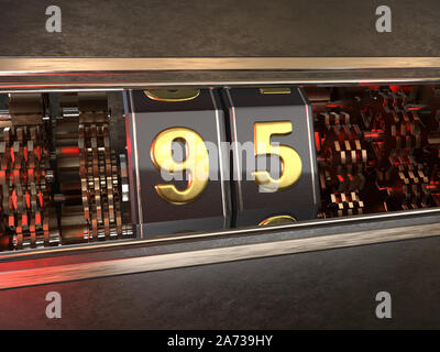 Nummer 95 (Nummer 95) Stil der Spielautomat. 3D-Darstellung Stockfoto