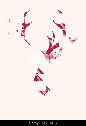 Eine Weihnachtskarte mit einem klassischen Rot und Blau Buffalo Kontrollen strukturierte Silhouette einer Hirschkopf auf weißem Hintergrund. Winterurlaub Typografie P Stock Vektor