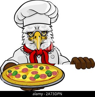 Adler Pizza Chef Cartoon Restaurant Maskottchen Zeichen Stock Vektor