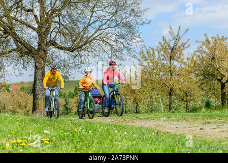 Genießen Sie Frühling Natur während einer Radtour mit der Familie Stockfoto