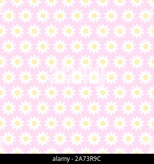 Gänseblümchen angeordnet auf einem rosa Hintergrund. Weiße Blüten mit Schatten auf hellen Hintergrund. Vector Illustration von nahtlosen, sich wiederholendes Muster. Nettes Design. Stock Vektor