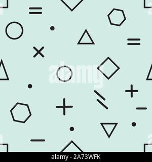 Moderne Memphis Muster in den Farben Schwarz und Weiß auf der neo-mint Hintergrund. Vektor nahtlose geometrische Abbildung auf Neo mint Kulisse. Retro. Stock Vektor