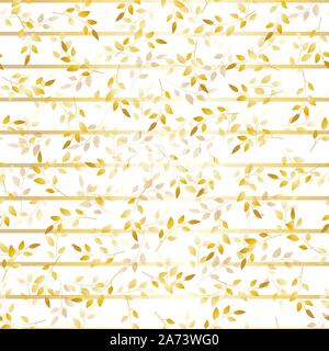 Abbildung: leuchtende goldene Zweige unregelmäßig angeordnet auf horizontale Linien auf. Stilvolle wiederkehrende grafische Muster Silhouetten. Vektor nahtlose Muster Stock Vektor