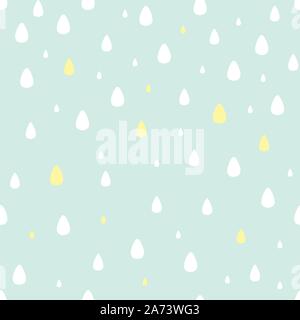 Cute Regentropfen auf einem neo-mint Hintergrund. Tropfen in Weiß und Gelb. Nahtlose grafik Design für ein Kind, Junge oder Mädchen. Baby Abbildung: Dusche. Stock Vektor