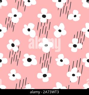 Niedlichen weissen, großen Blüten von Hand auf einem Pastell hellen Hintergrund gezeichnet. Florale nahtlose Muster mit Textur. Vector Illustration für Mädchen. Stock Vektor
