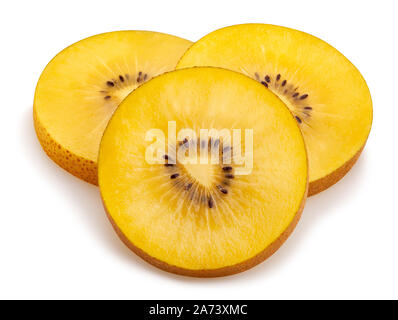 In Scheiben geschnitten Golden Kiwi Pfad isoliert auf weißem Stockfoto