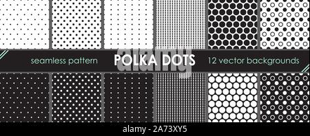 Der Vektor nahtlose und sich wiederholenden Muster. Polka Dots Hintergrund. Druckbare Bündel der Kreise und Punkte. 12 Hintergründe für Ihre grafische Gestaltung. Stock Vektor