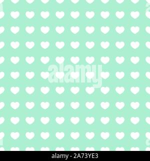 Weiß wenig Herzen Auf der beliebten Mint grün hinterlegt. Die nahtlose Vektor Illustration. Auf neo Isoliert-mint Kulisse. Grafik Design. Stock Vektor