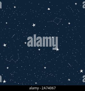 Vektor nahtlose Muster der Nacht Himmel voller leuchtenden Sterne und Sternbilder. Abbildung: ein Sternenhimmel. Am besten für Textilien, Tapeten. Stock Vektor