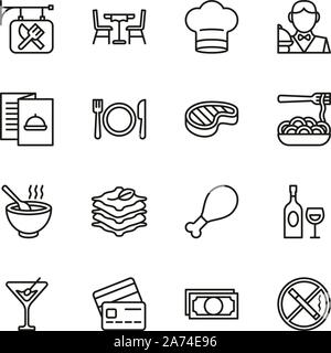 Restaurant Symbole dünne Linie einstellen Stock Vektor