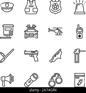 Polizei Highway Patrol Symbole dünne Linie einstellen Stock Vektor