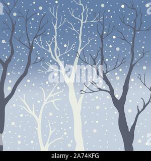 Winter Bäume im Hintergrund. Winter Landschaft mit Bäumen, Schnee. Schnee im Wald. Vector Illustration. Stock Vektor