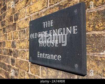 Das Schild an der Wand an der alten Engine House Restaurant Ely, Cambridgeshire UK Stockfoto