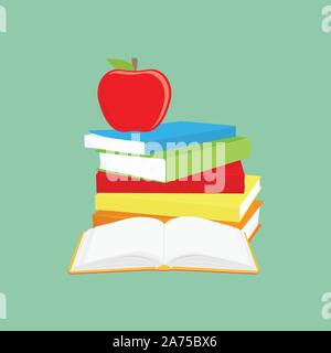 Lesen Konzept, Stapel Bücher und aufgetan. Wissen, Lernen und Bildung design Stock Vektor