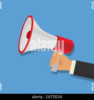 Cartoon menschliche Hand Megaphon. Social Media Marketing Konzept. Stock Vektor