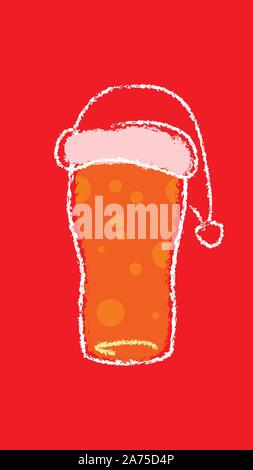 Bier Glas Weihnachten mit Santa Claus hat Kreide Handzeichnung Flat Style Abbildung Stock Vektor