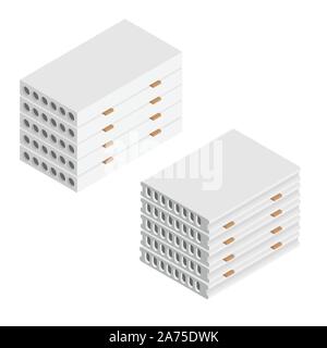 Stapel von Betonfertigteilen feste Blöcke isometrische Ansicht auf weißem Hintergrund Stock Vektor