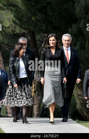 Madrid, Spanien; 30/10/2019. - LETIZIA leitet die Lieferung der International Friendship Award (IFA), begleitet von der amtierenden Minister für Verteidigung, Margarita Robles, der Direktor des IESE Campus in Madrid, José Luis Suárez und der Gründer der IFA Awards, Pedro Nueno. Für die Gelegenheit, die Königin Letizia hat einen MIDI-wolle Rock mit Prinz von Wales und Drucken Seite Spitzen vom Herbst - Winter Kollektion der letzten Saison von Massimo Dutti. foto: Juan Carlos Rojas/Picture Alliance | Verwendung weltweit gewählt Stockfoto