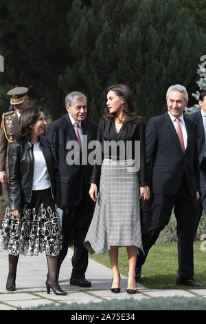 Madrid, Spanien; 30/10/2019. - LETIZIA leitet die Lieferung der International Friendship Award (IFA), begleitet von der amtierenden Minister für Verteidigung, Margarita Robles, der Direktor des IESE Campus in Madrid, José Luis Suárez und der Gründer der IFA Awards, Pedro Nueno. Für die Gelegenheit, die Königin Letizia hat einen MIDI-wolle Rock mit Prinz von Wales und Drucken Seite Spitzen vom Herbst - Winter Kollektion der letzten Saison von Massimo Dutti. foto: Juan Carlos Rojas/Picture Alliance | Verwendung weltweit gewählt Stockfoto