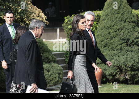 Madrid, Spanien; 30/10/2019. - LETIZIA leitet die Lieferung der International Friendship Award (IFA), begleitet von der amtierenden Minister für Verteidigung, Margarita Robles, der Direktor des IESE Campus in Madrid, José Luis Suárez und der Gründer der IFA Awards, Pedro Nueno. Für die Gelegenheit, die Königin Letizia hat einen MIDI-wolle Rock mit Prinz von Wales und Drucken Seite Spitzen vom Herbst - Winter Kollektion der letzten Saison von Massimo Dutti. foto: Juan Carlos Rojas/Picture Alliance | Verwendung weltweit gewählt Stockfoto