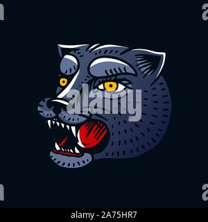 Panther head im Vintage Style für Tattoo. Animal-print. Retro Tokyo-Japan old school Skizze. Hand graviert retro Illustration für Tattoo, t Stock Vektor