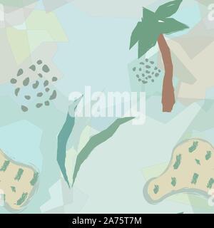 Cute nahtlose Hintergrund mit Palmen, Feld, Sonne, Gras. Niedlich kindisch abstrakt Design. Vector Illustration Stock Vektor