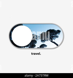 Schalter für Ihre Reise Träume - die Reisen auf. Schöne Sicht auf die Landschaft als eine Möglichkeit jeder Zeit des Jahres auf Reisen zu drehen. Entdecken Sie die Welt einfach wie sie ihr Smartphone. Modernes Design. Stockfoto