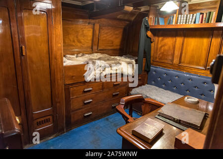 An Bord der Antarktis exploration Schiff die Entdeckung in Dundee. Die Scotts Kabine. Stockfoto