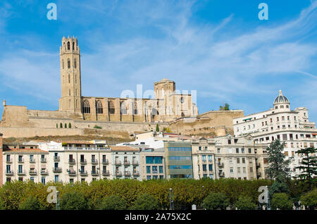 Allgemeine Ansicht der Kathedrale La Seu Vella (Lleida, Katalonien, Spanien) - Horizontale Ausrichtung Stockfoto