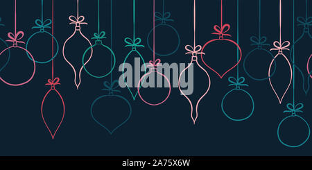 Elegante hand Weihnachtsverzierungen horizontale nahtlos gezogene, dekorierte Kugeln aufhängen, toll für Weihnachten Verpackung, Banner, Einladungen, Tapete - Stockfoto
