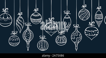 Elegante hand Weihnachtsverzierungen horizontale nahtlos gezogene, dekorierte Kugeln aufhängen, toll für Weihnachten Verpackung, Banner, Einladungen, Tapete - Stockfoto
