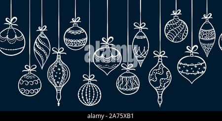 Elegante hand Weihnachtsverzierungen horizontale nahtlos gezogene, dekorierte Kugeln aufhängen, toll für Weihnachten Verpackung, Banner, Einladungen, Tapeten Stock Vektor