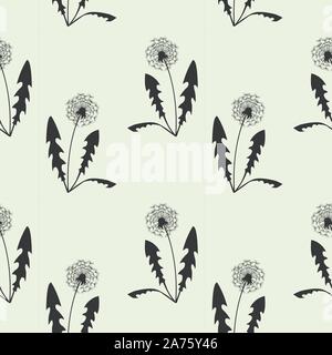 Nahtlose Muster mit Löwenzahn auf einfachen Hintergrund. Flache Bauform. Vector Illustration Stock Vektor