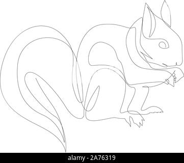 Eine Zeile Eichhörnchen Zeichnung. Eichhörnchen im minimal Linienstil an. Vector Illustration Stock Vektor