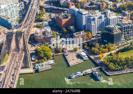 Luftaufnahme von Hubschrauber nach Manhattan, New York City. Stockfoto