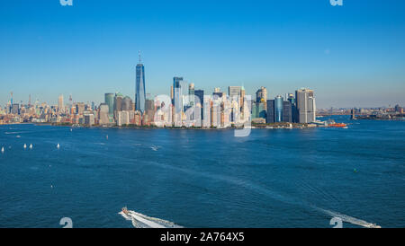 Luftaufnahme von Hubschrauber nach Manhattan, New York City. Stockfoto