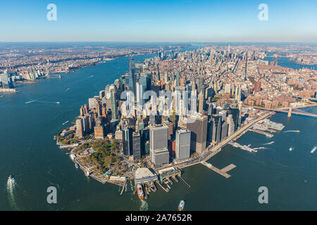 Luftaufnahme von Hubschrauber nach Manhattan, New York City. Stockfoto
