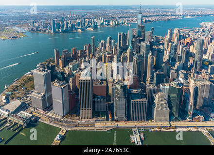 Luftaufnahme von Hubschrauber nach Manhattan, New York City. Stockfoto