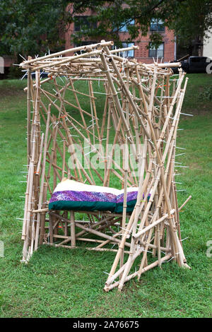 Sukka, oder Sukkot, temporäre Hütte, auf der Anzeige für die jüdischen Feiertags von Sukkot. Stockfoto