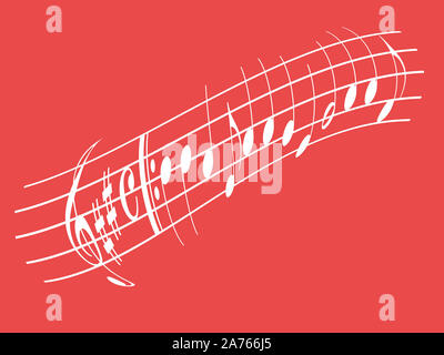 Weiße Musik Noten gegen roter Hintergrund Stockfoto