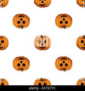 Abbildung auf Thema große farbige Muster Halloween, nahtlose orange Kürbis. Nahtlose Muster bestehend aus Sammlung Kürbis, Zubehör bei Hallowee Stock Vektor