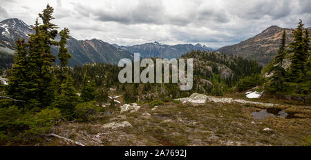 Malerische Aussicht auf die Berge an einem Sommertag in der Coast Mountains in British Columbia. Stockfoto