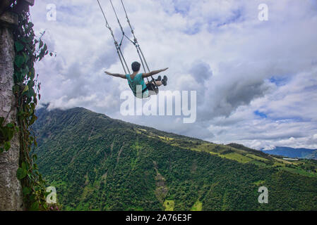 Die Schaukel am Ende der Welt, Casa de Arbol, Baños de Agua Santa, Ecuador Stockfoto