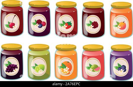 Vector Illustration von verschiedenen Arten von Marmelade und Konfitüre. Stock Vektor