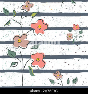 Hand gezeichnet nahtlose Muster mit Pflanzen und Beeren. Künstlerische und kreative Gestaltung. Großartig für Hintergründe, Kulissen, Autos, Postkarten, Einladungen, Kopfzeilen Stockfoto