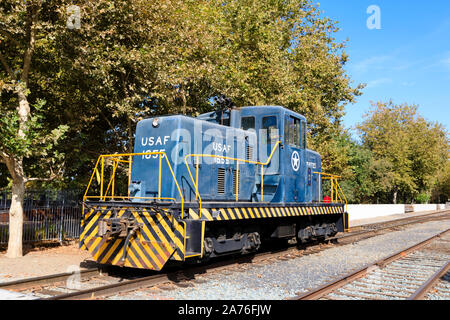 Dienstprogramm Lokomotive ex USAF 1655 an der California State Railroad Museum, Sacramento, die Hauptstadt des Staates Kalifornien, Vereinigte Staaten von Amerika. Stockfoto