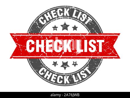 Überprüfen Sie die Liste runden Stempel mit rotem Band. Überprüfen Sie die Liste Stock Vektor