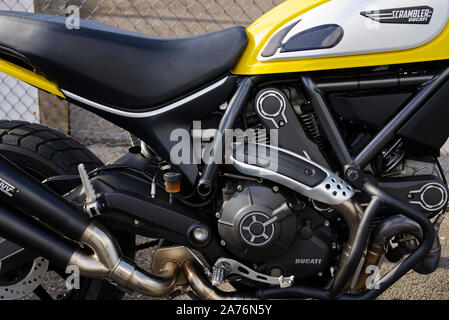 Detailansicht einer Ducati Scrambler Symbol 2015 Stockfoto